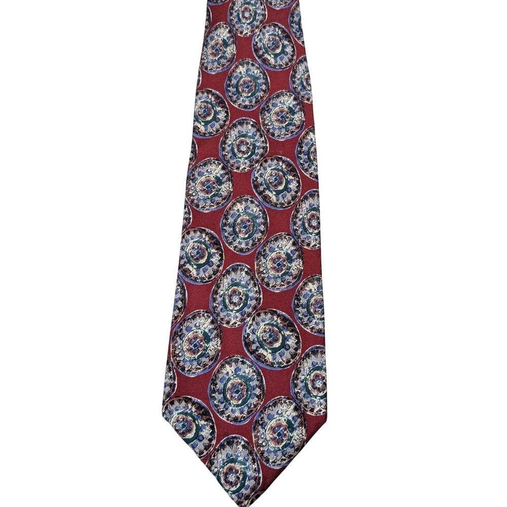 Huntington Necktie OS‎ Burgundy Medallion Silk Classic 4W 58L Stained Glass Tie